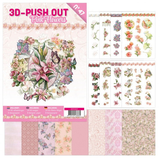 3D Push-out boek no.47 Pink Flowers