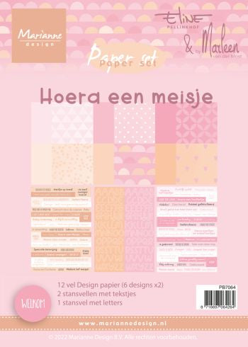Marianne Design Paperset - Hoera een meisje A5 PB7064