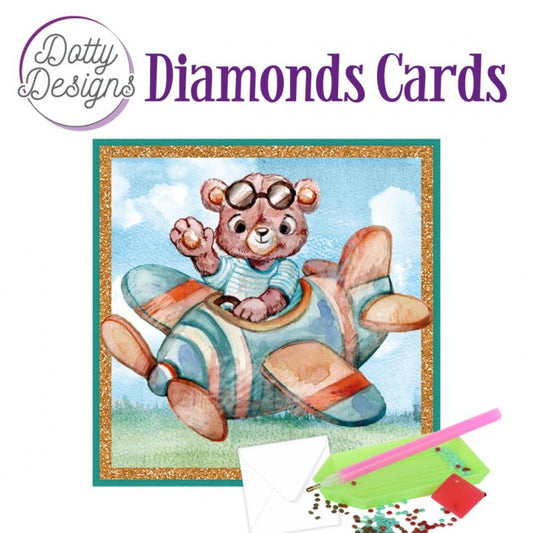 Dotty Designs Diamond Cards - Teddybear in Airplane