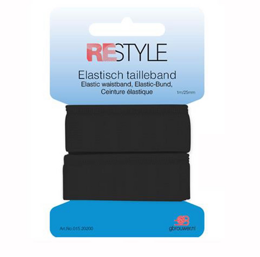 Restyle Elastisch Tailleband 25 mm x 1 meter zwart