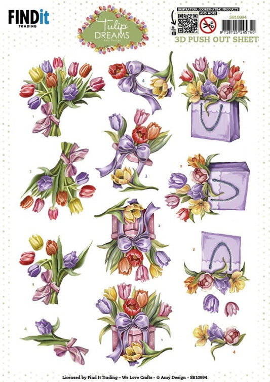 3D Push out Sheet - Amy Design - Tulip Dreams - Colorful Tulips