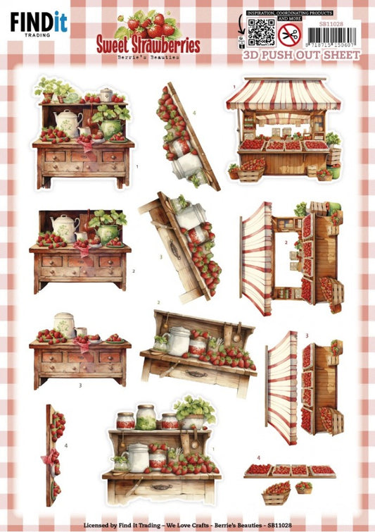 3D Push out Sheet - Berries Beauties - Sweet Strawberries - Strawberry Sale